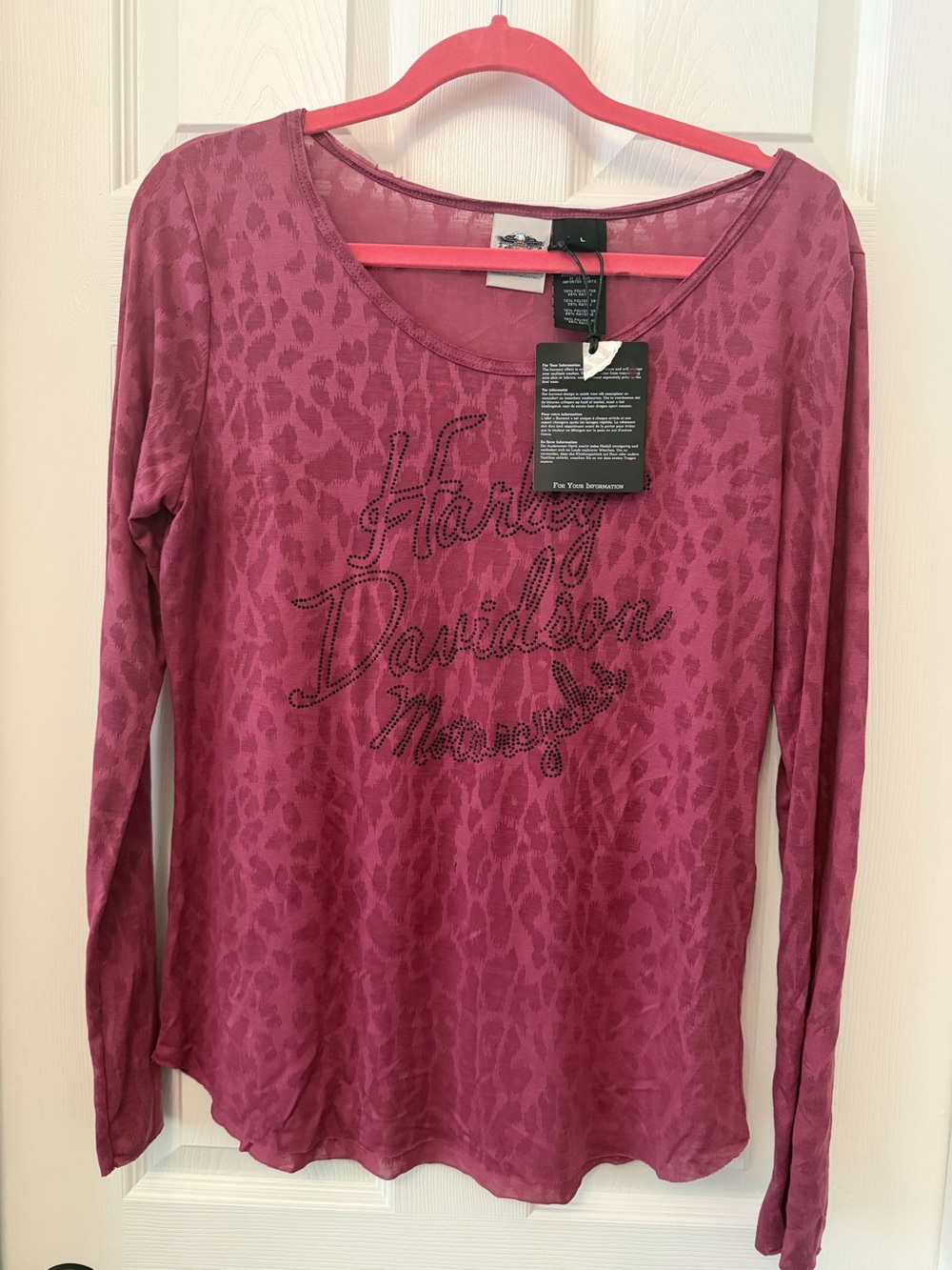 **Harley-Davidson Burnout Leopard Rhinestone Top – Size Large NWT**